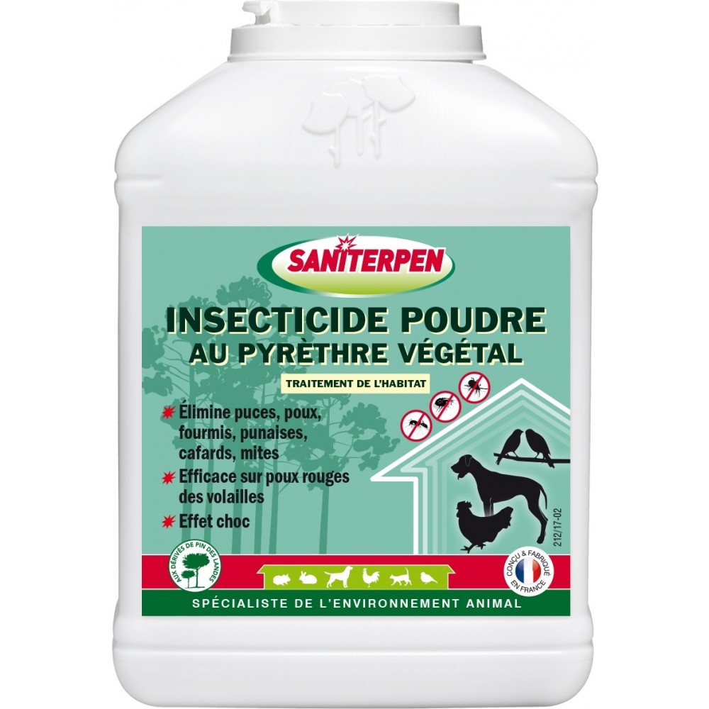 Saniterpen Poudre insecticide naturel Pyrethre contre les puces, poux,  tiques pour l'animal